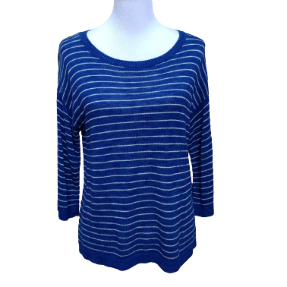 Banana Republic Blue Stripe Sweater 317644 Thin-Knit 3/4 Sleeves Drop-Shoulder